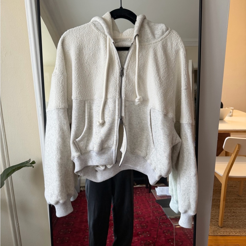FP Movement by Free People Cream Zip-Up Hooded Sweatshirt